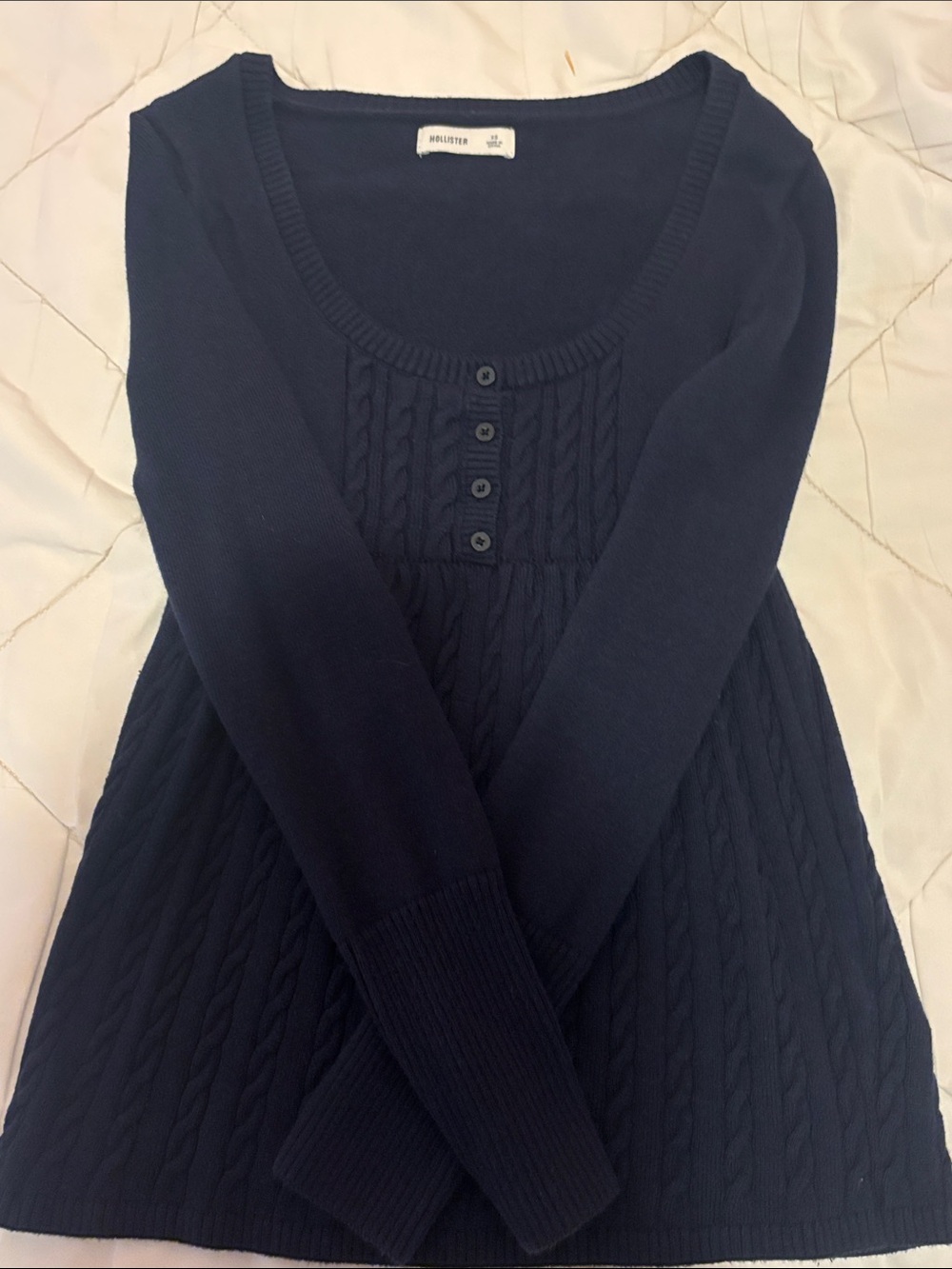 Hollister Women's Navy Cable-Knit Babydoll Sweater